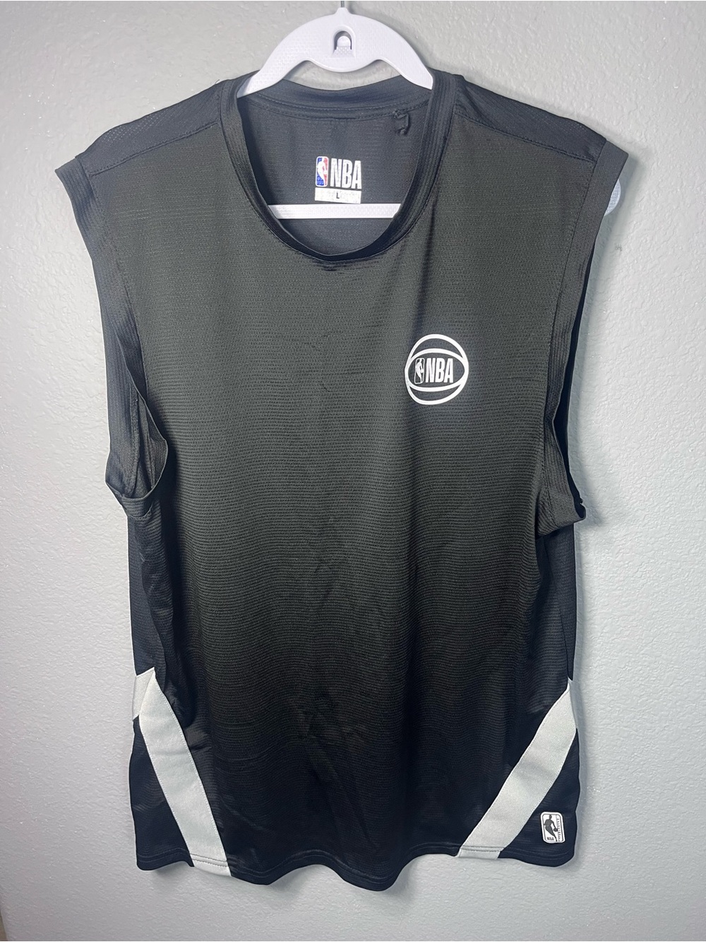 NBA Men’s Black Sleeveless Athletic Jersey with White Accents